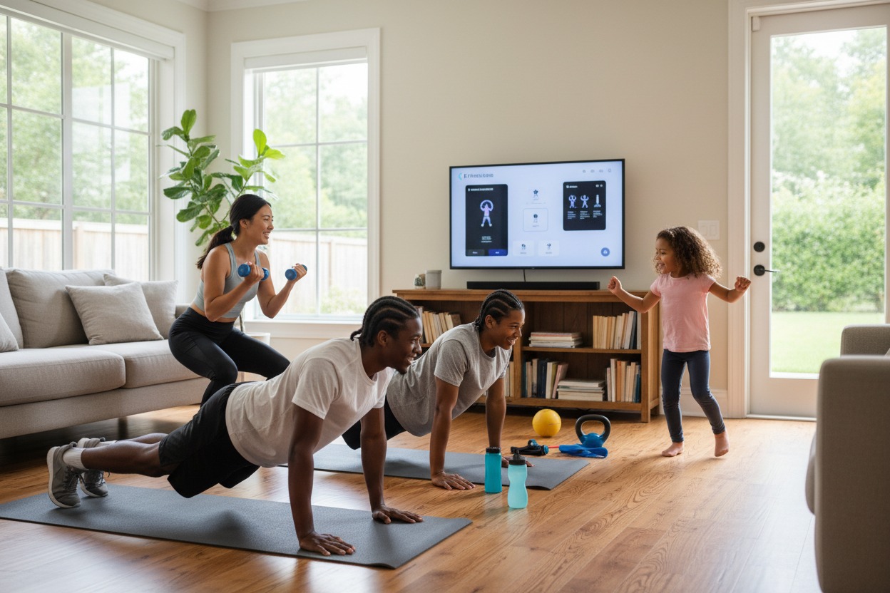 family working out together